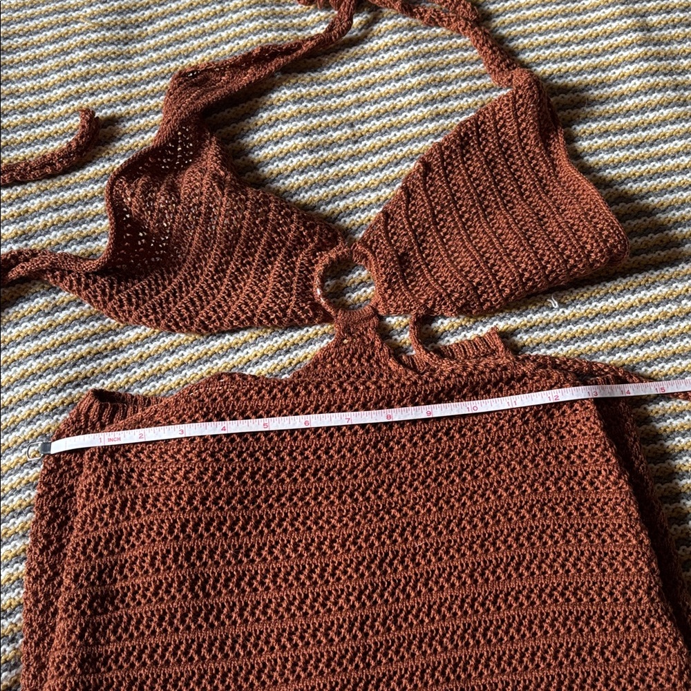 Carmel brown / rust Knit crochet beach Swim Cover Up Dress - Picture 4 of 6